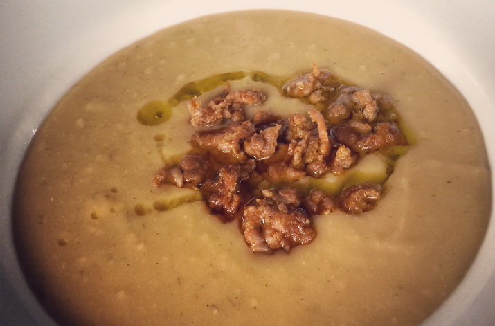 zuppa di fave patate e finocchio selvatico e salsiccia lucanica - chef federico valicenti