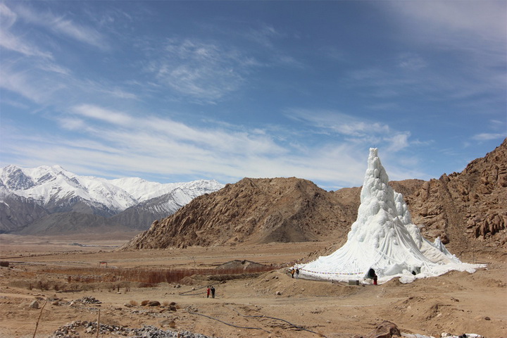 Students' Educational and Cultural Movement of Ladakh - SECMOL (Sonam Wangchuk), Ice Stupa. 2013-14. Photo: Lobzang Dadul. Courtesy SECMOL.